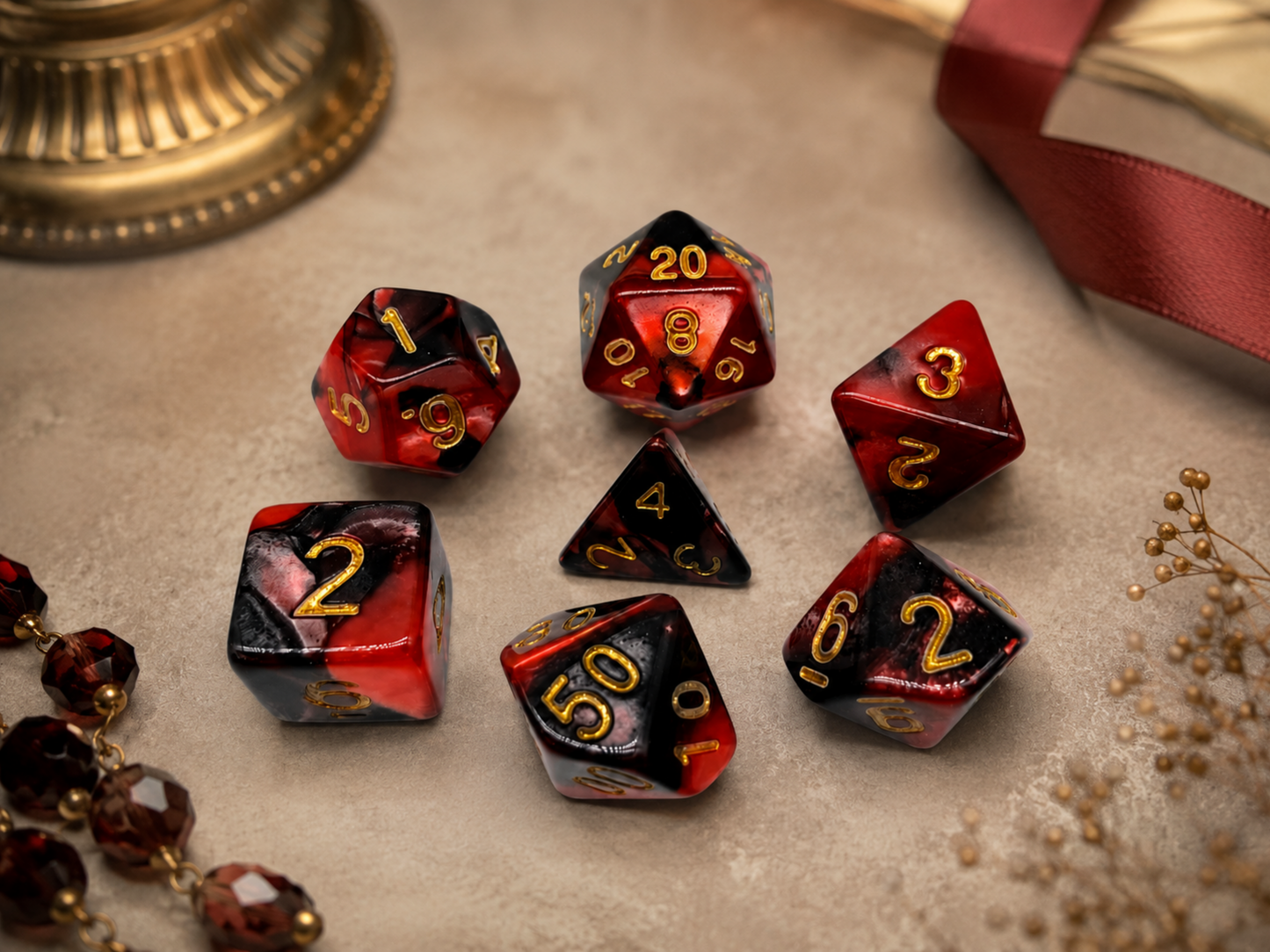 Charcoal Red Dyed – 7 Pack RPG Dice