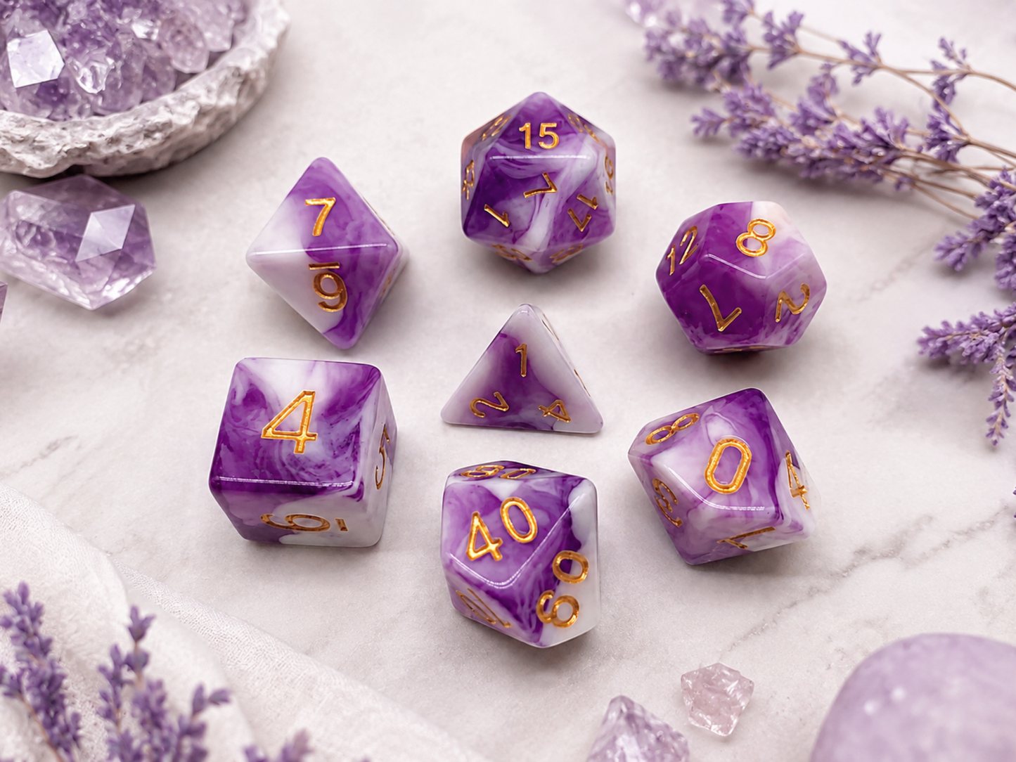 Moonveil Purple & White Dyed – 7 Pack RPG Dice