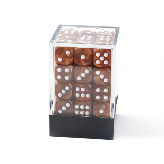 Pearl Brown - 12mm Marble D6 Dice – 36 Pack