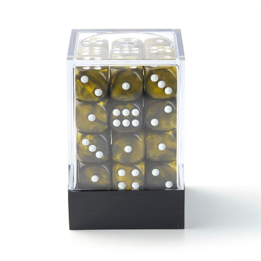 Galaxy Black and Gold - 12mm Marble D6 Dice – 36 Pack