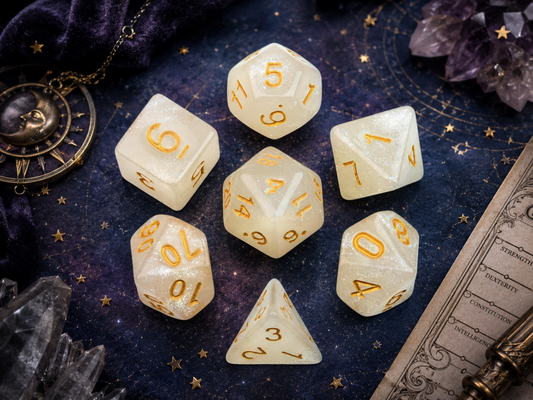 Sparkling Pearl Glitter White  – 7 Pack RPG Dice