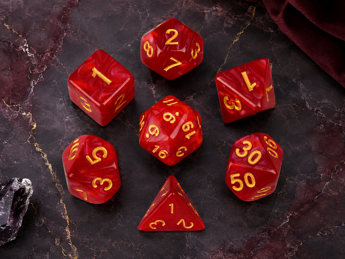 Marble Crimson Red – 7 Pack RPG Dice