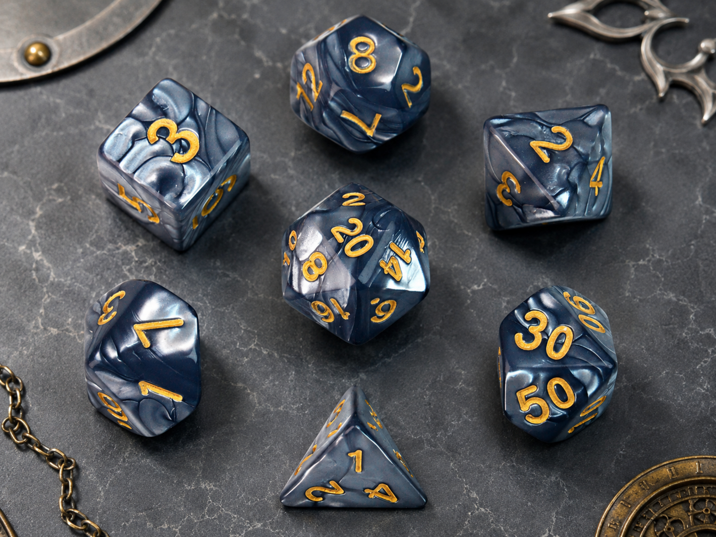 Marble Gunmetal Gray – 7 Pack RPG Dice