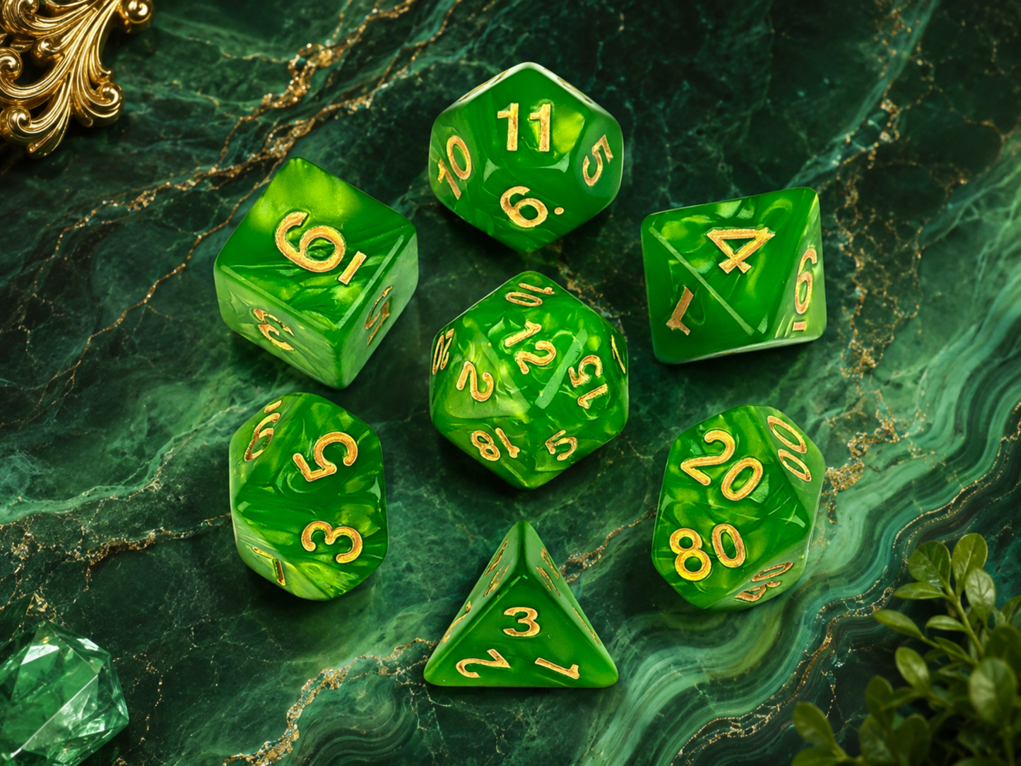 Marble Green Malachite – 7 Pack RPG Dice