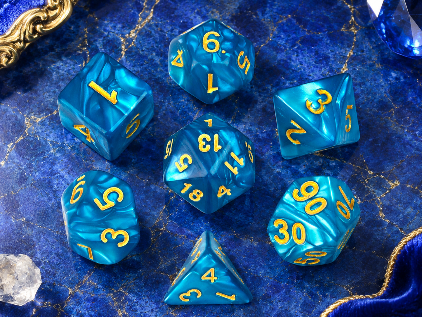 Marble Sapphire Blue – 7 Pack RPG Dice