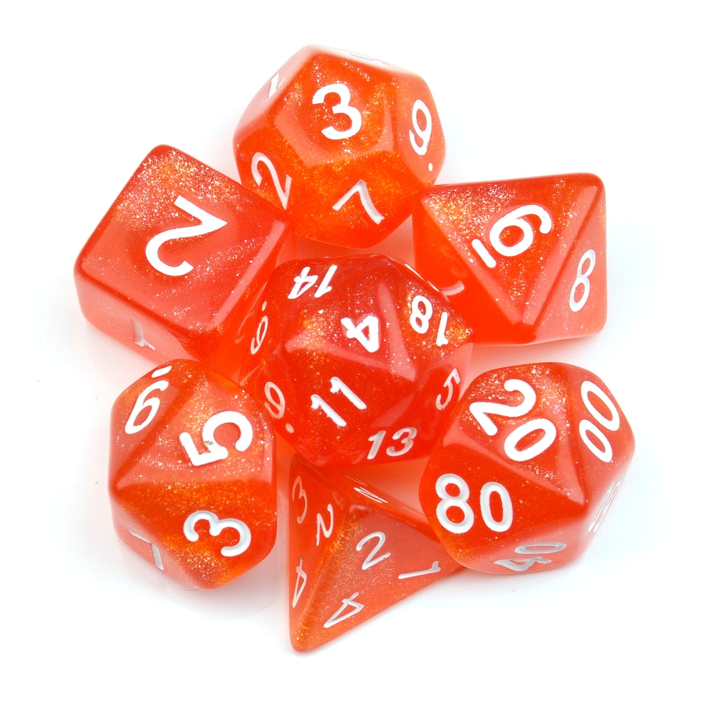 Torchlight Orange Glitter Orange – 7 Pack RPG Dice
