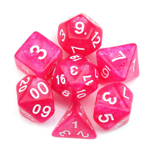 Radiant Rose Glitter Pink – 7 Pack RPG Dice