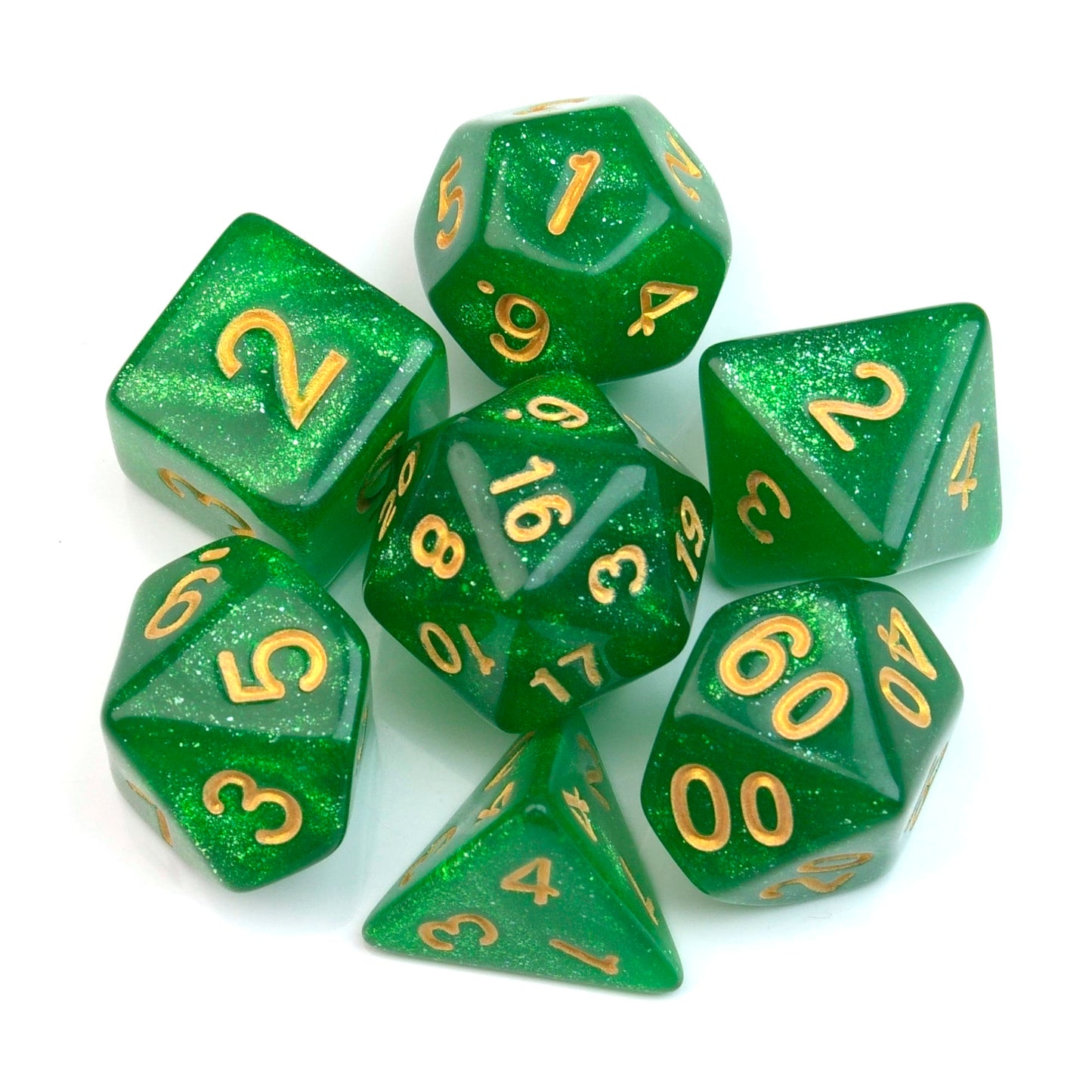 Feywild Emerald Glitter Green – 7 Pack RPG Dice