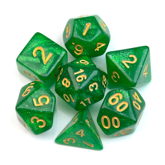 Feywild Emerald Glitter Green – 7 Pack RPG Dice