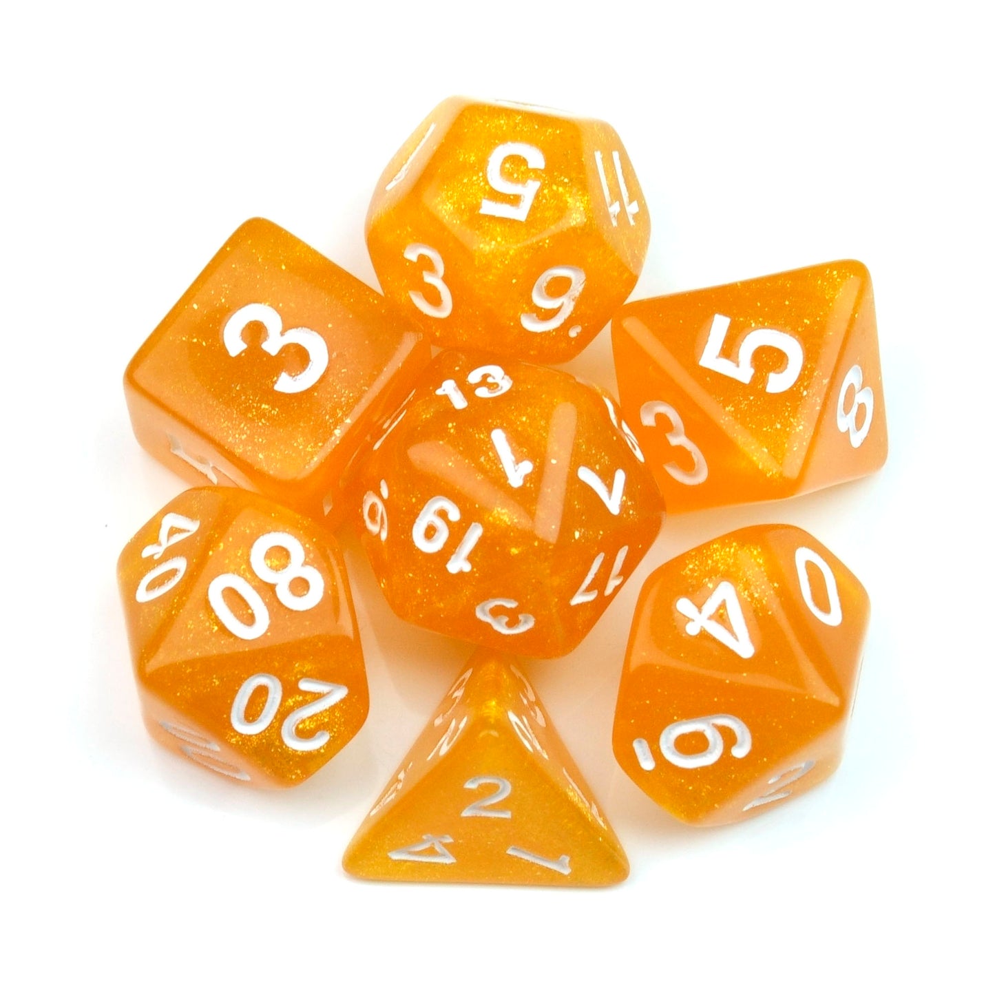 Amber Blaze Glitter Orange – 7 Pack RPG Dice