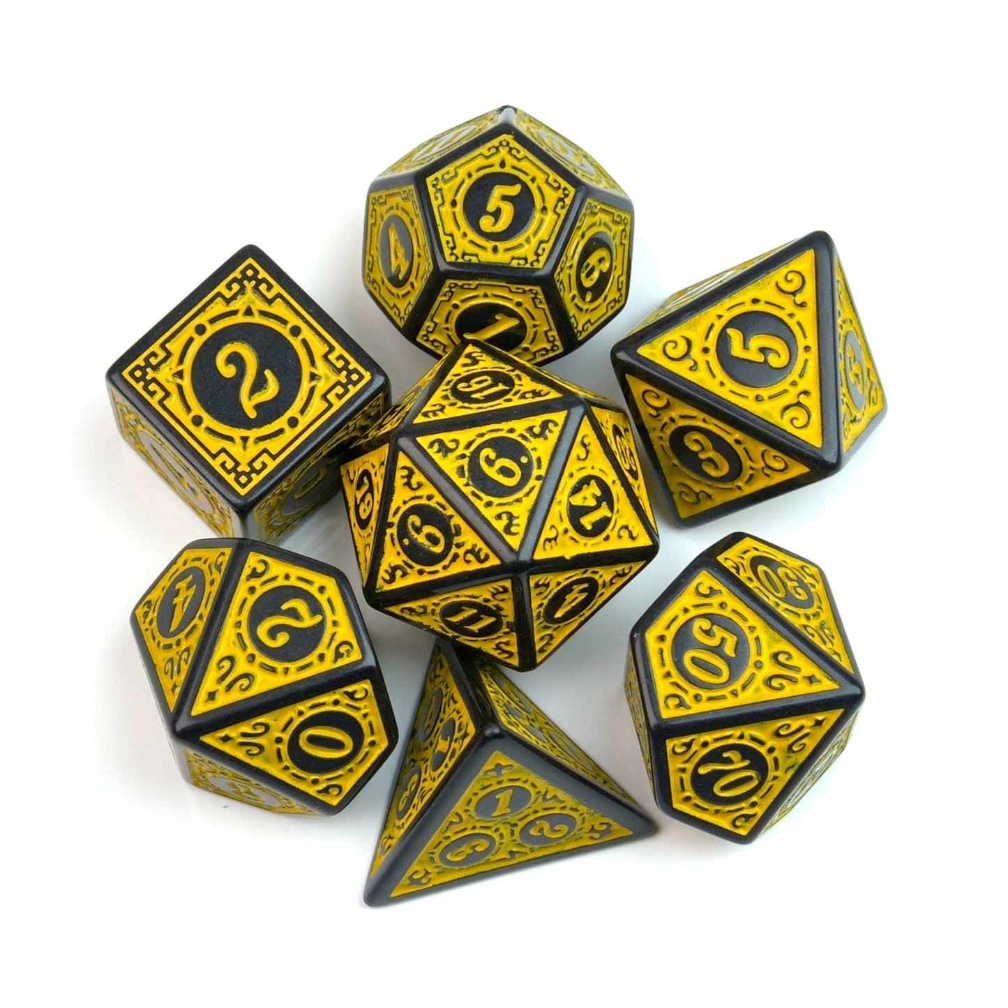 King in Yellow Runic Engraved – 7 Pack RPG Dice