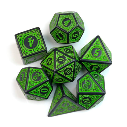 Verdant Knight Green Runic Engraved – 7 Pack RPG Dice