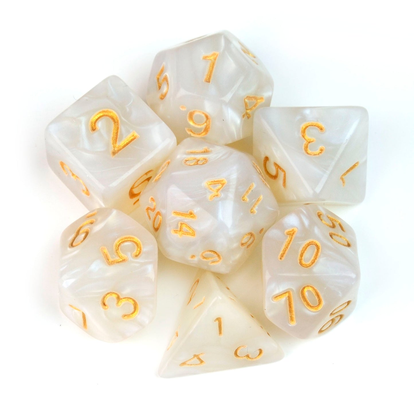 Marble White Pearl – 7 Pack RPG Dice