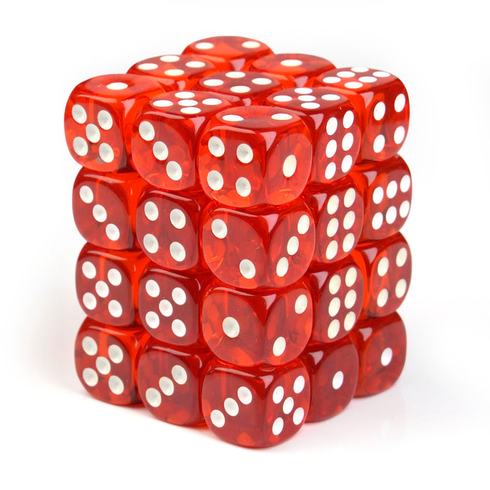 Transparent Red - 12mm D6 Dice – 36 Pack