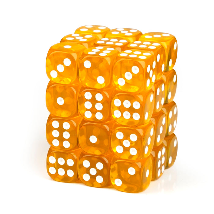 Transparent Golden Yellow - 12mm D6 Dice – 36 Pack