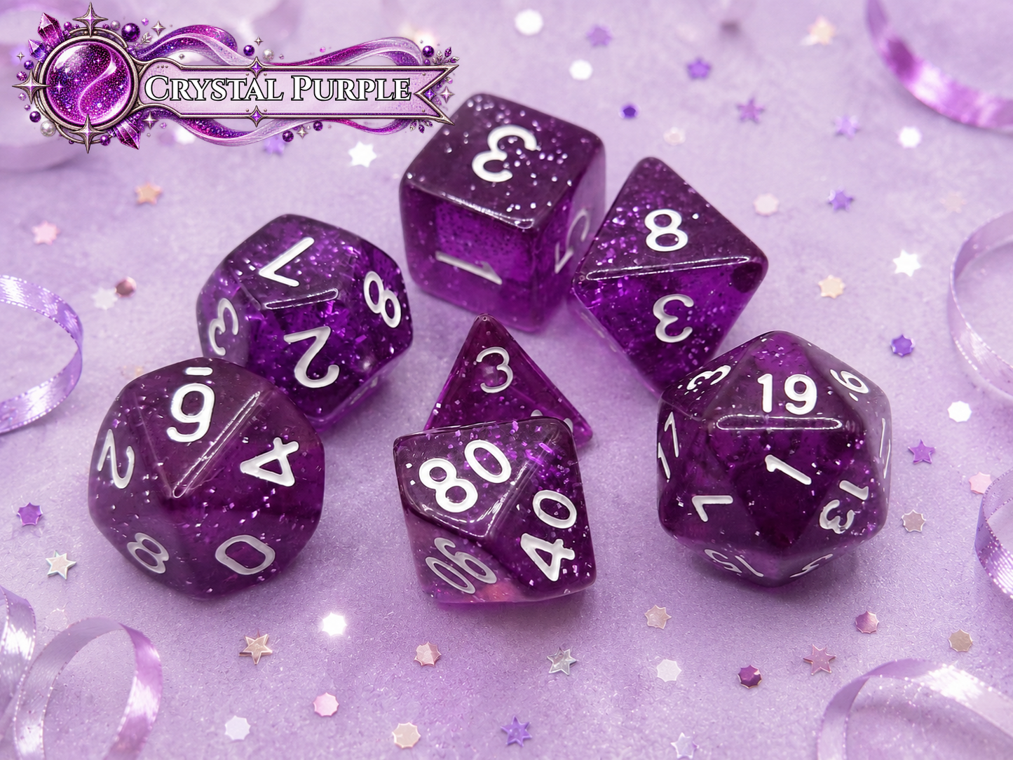Purple Crystal Glitter  – 7 Pack RPG Dice