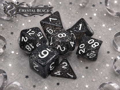 Black Crystal Glitter  – 7 Pack RPG Dice