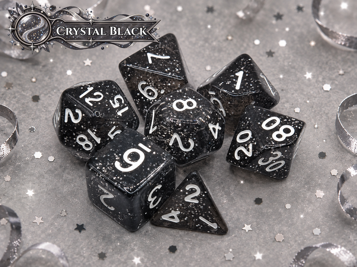 Black Crystal Glitter  – 7 Pack RPG Dice