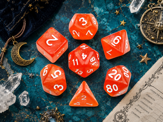 Torchlight Orange Glitter Orange – 7 Pack RPG Dice
