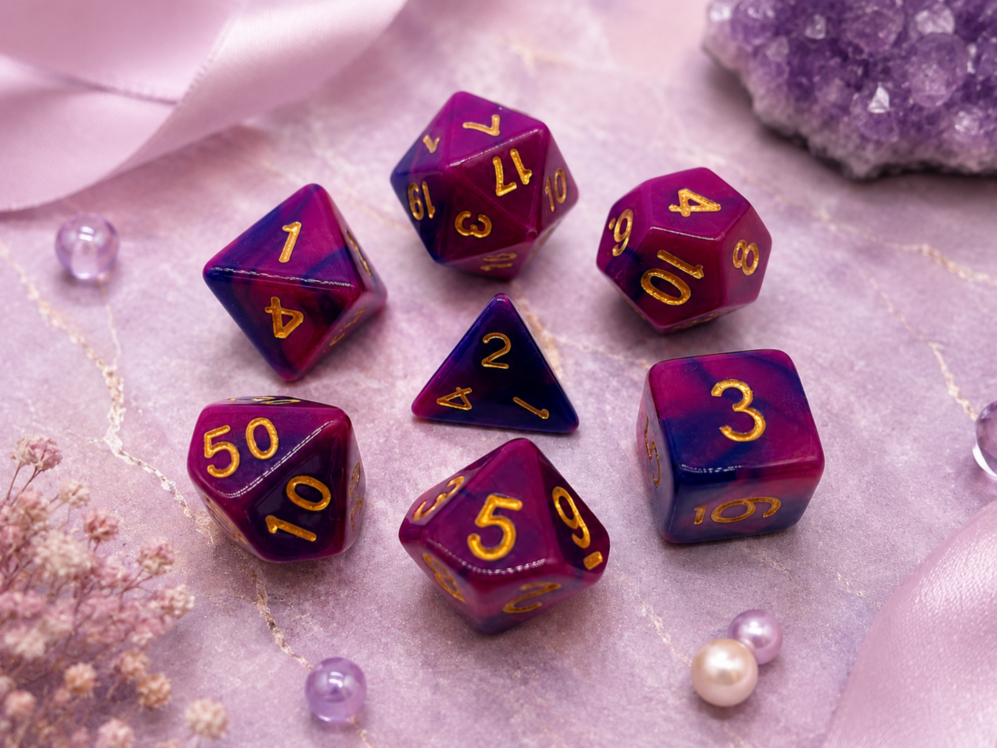 Gemstone Purple Dyed – 7 Pack RPG Dice