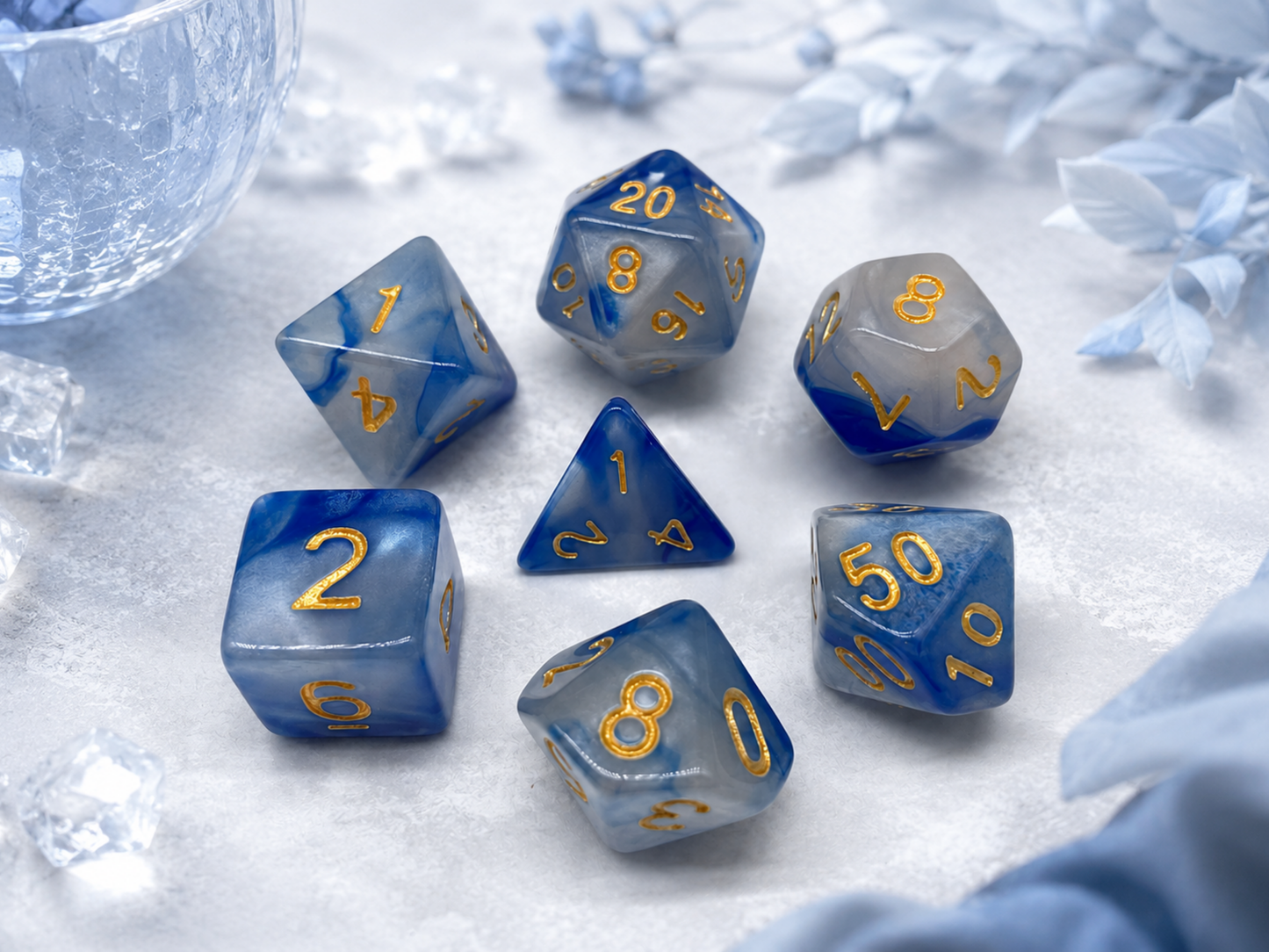 Stormcloud Blue  & White Dyed – 7 Pack RPG Dice
