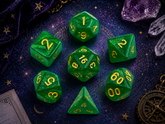 Feywild Emerald Glitter Green – 7 Pack RPG Dice