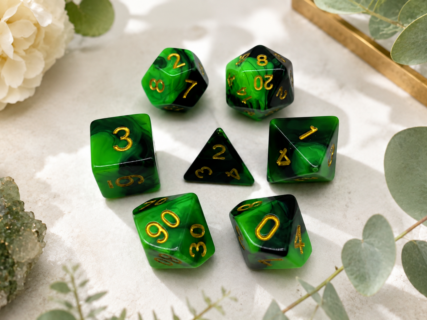 Venom Green & Black Dyed – 7 Pack RPG Dice