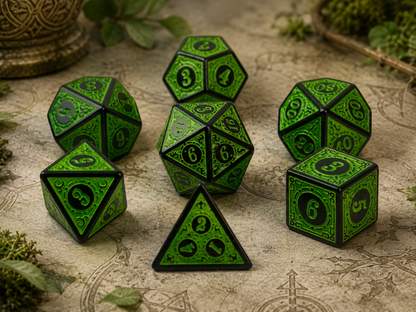 Verdant Knight Green Runic Engraved – 7 Pack RPG Dice