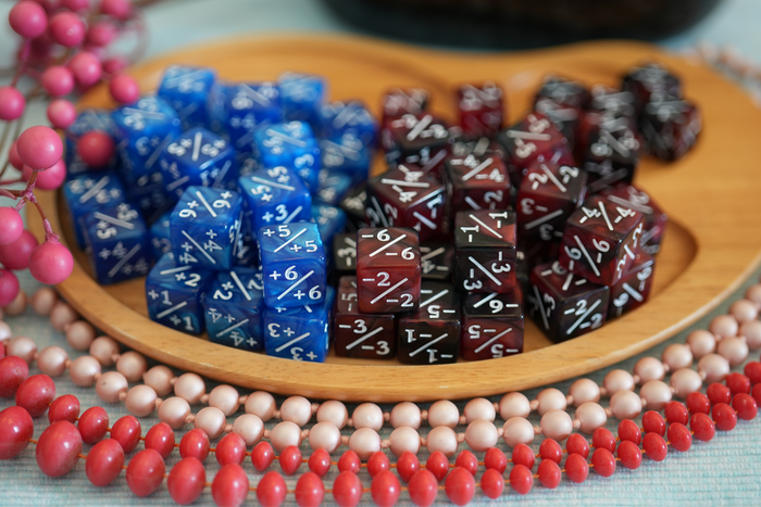 Marble Blue and Red + / - Counter Dice – 12 Pack