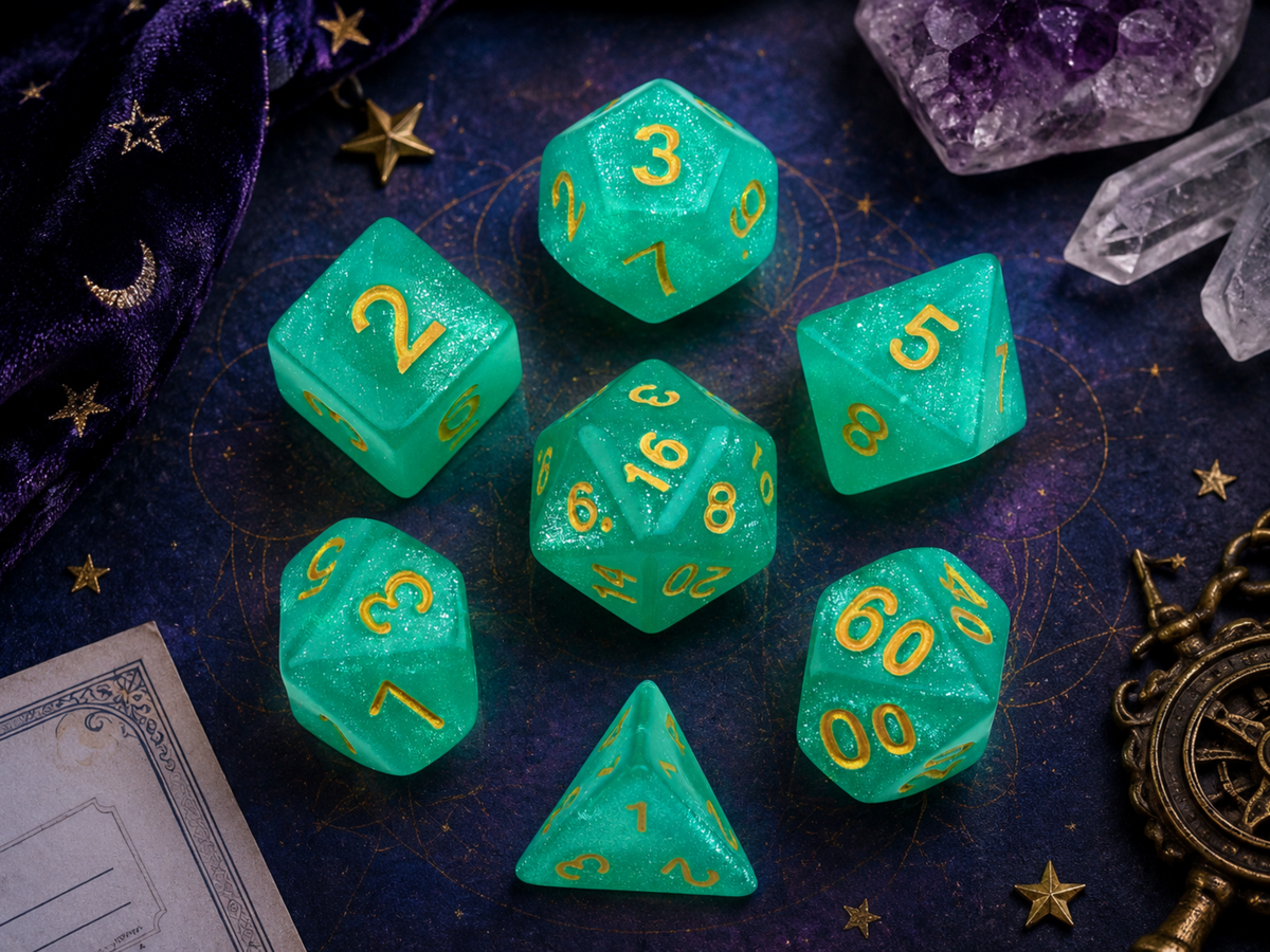 Crystal Teal Glitter Blue – 7 Pack RPG Dice