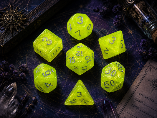 Solar Yellow Glitter Yellow – 7 Pack RPG Dice
