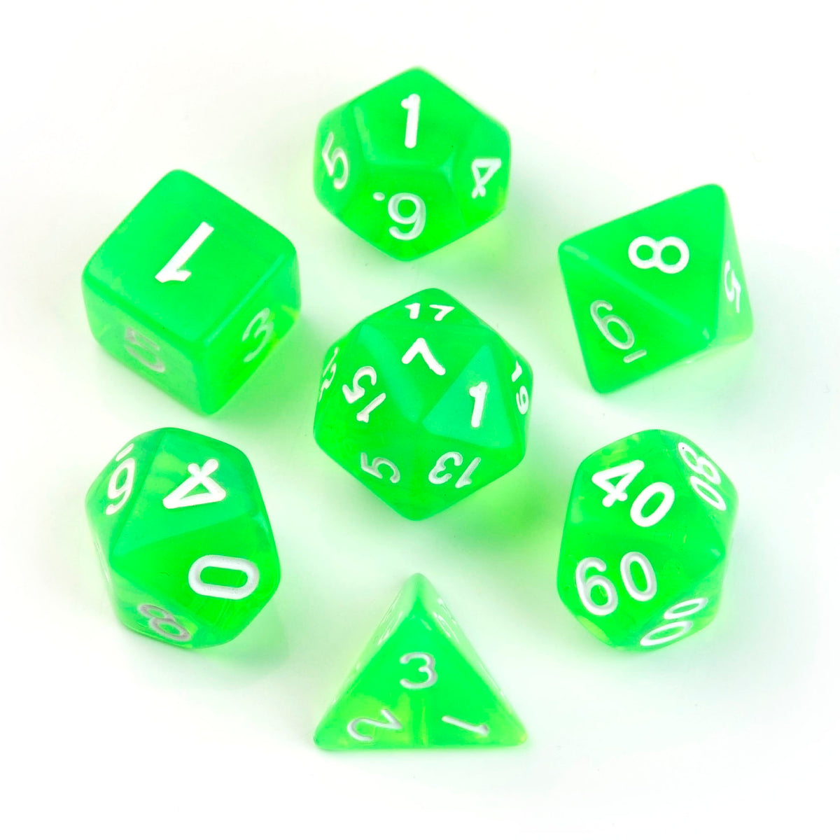 Transparent Light Green – 7 Pack RPG Dice