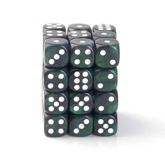 Galaxy Green and Black - 12mm Marble D6 Dice – 36 Pack