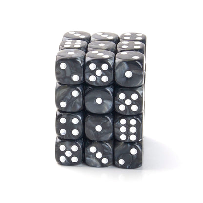 Pearl Black - 12mm Marble D6 Dice – 36 Pack