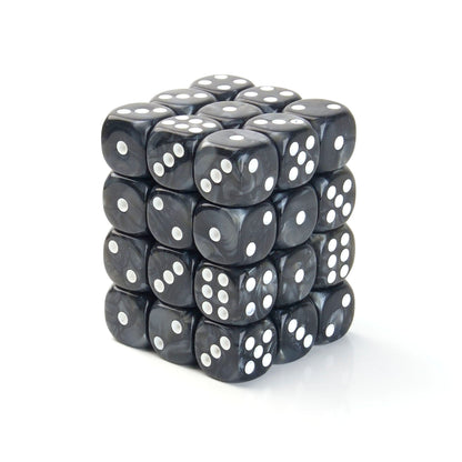 Pearl Black - 12mm Marble D6 Dice – 36 Pack