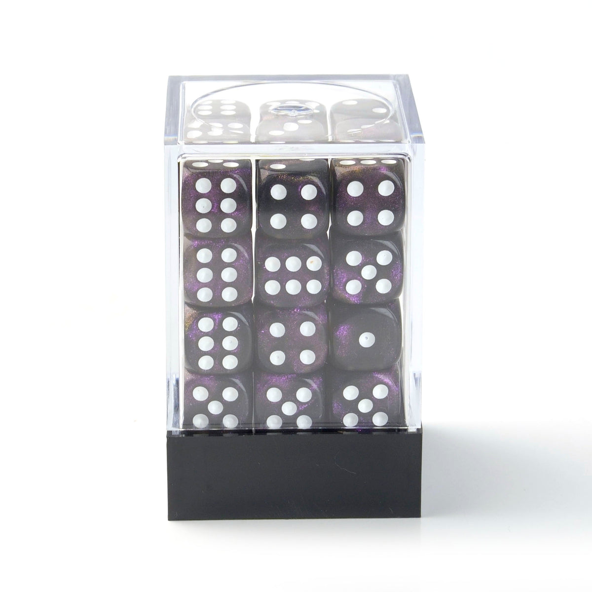 Galaxy Black and Purple - 12mm Marble D6 Dice – 36 Pack