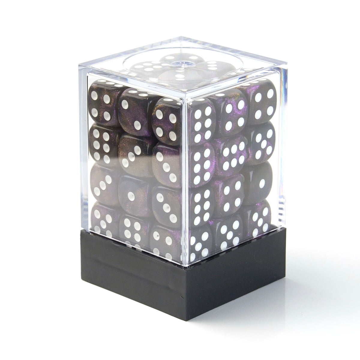 Galaxy Black and Purple - 12mm Marble D6 Dice – 36 Pack