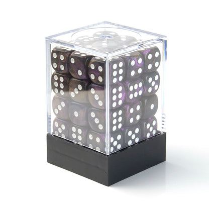 Galaxy Black and Purple - 12mm Marble D6 Dice – 36 Pack