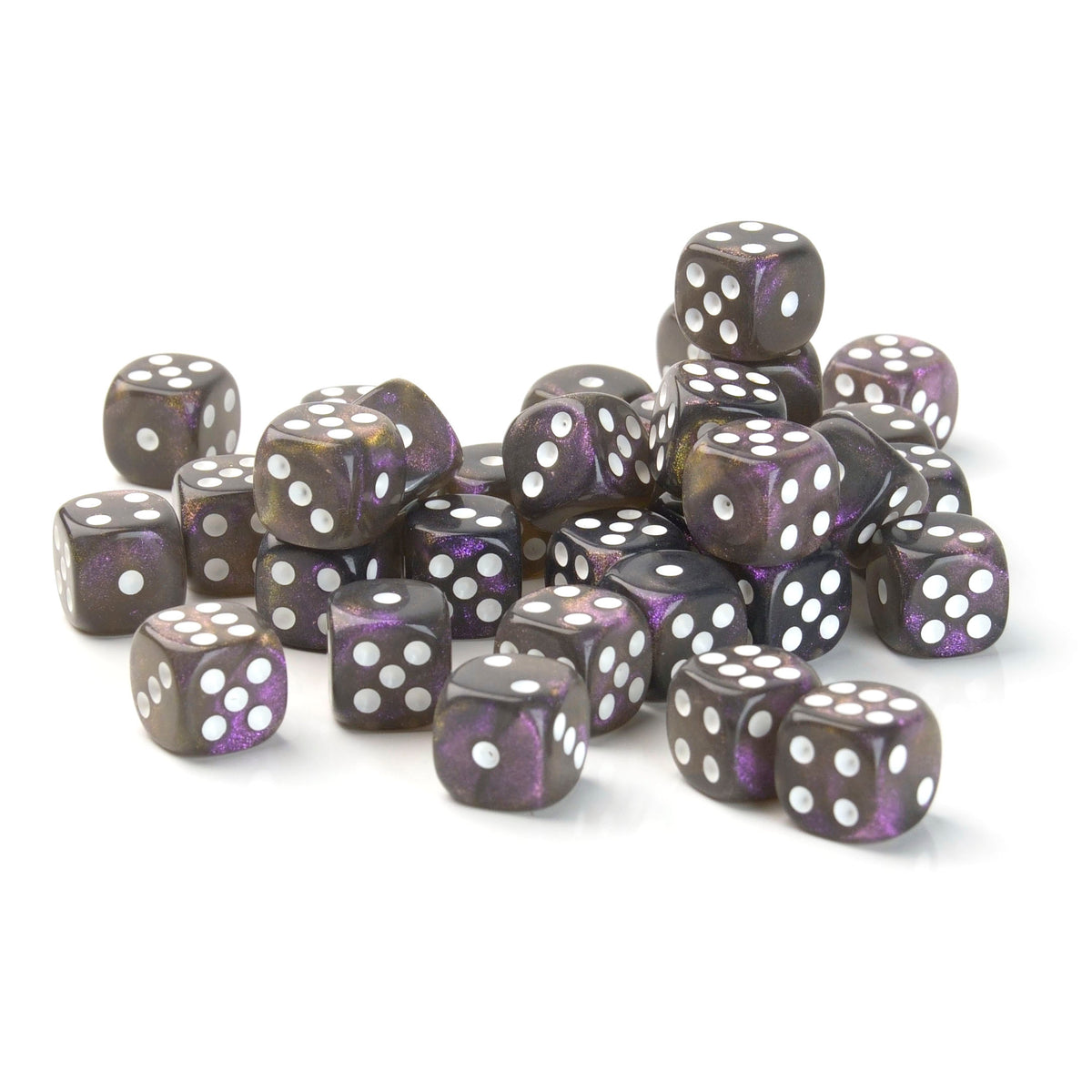 Galaxy Black and Purple - 12mm Marble D6 Dice – 36 Pack