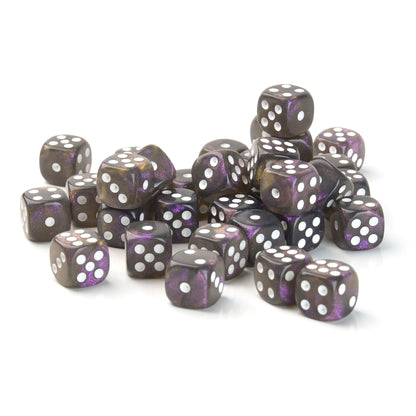 Galaxy Black and Purple - 12mm Marble D6 Dice – 36 Pack