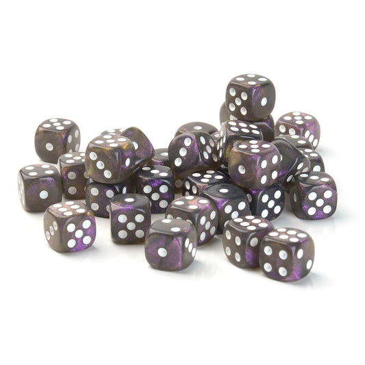 Galaxy Black and Purple - 12mm Marble D6 Dice – 36 Pack