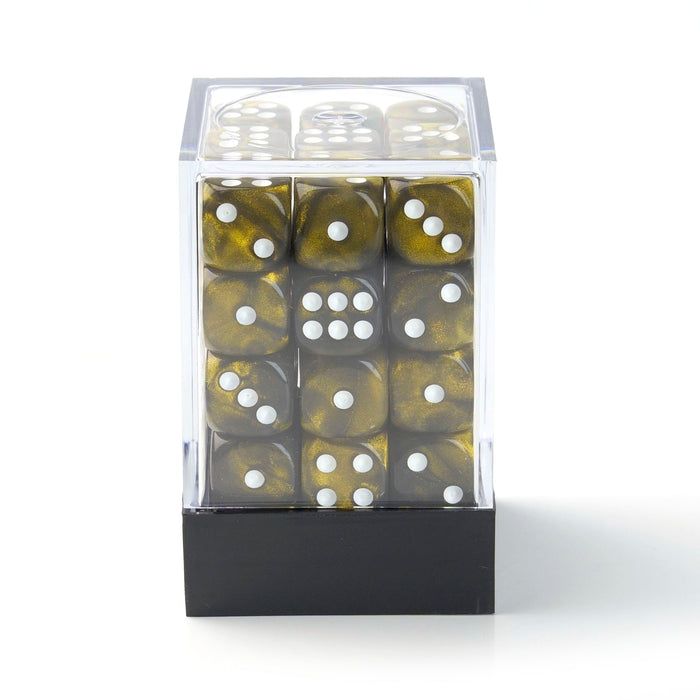 Galaxy Black and Gold - 12mm Marble D6 Dice – 36 Pack