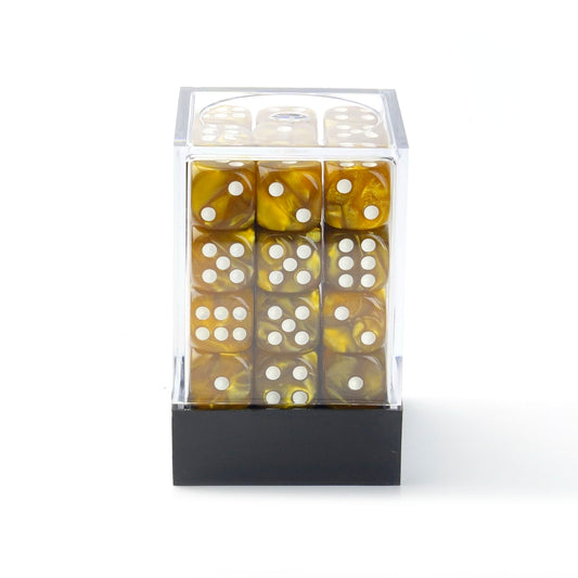 Pearl Gold Yellow - 12mm Marble D6 Dice – 36 Pack