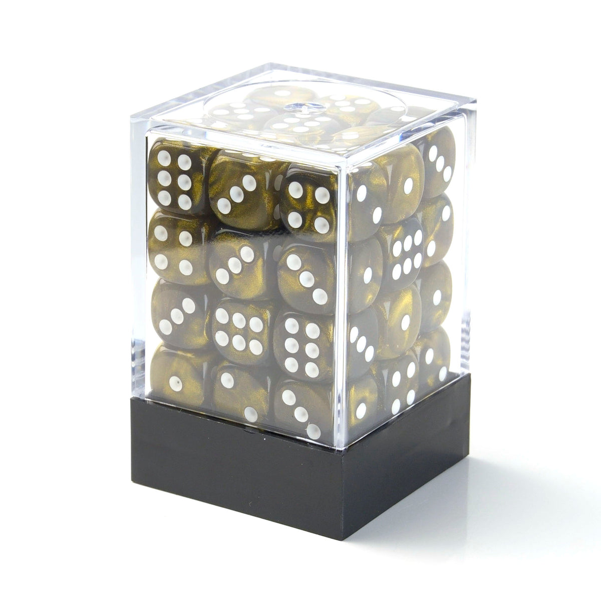 Galaxy Black and Gold - 12mm Marble D6 Dice – 36 Pack