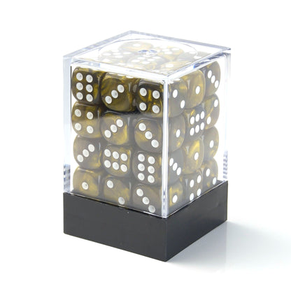 Galaxy Black and Gold - 12mm Marble D6 Dice – 36 Pack