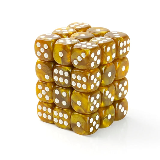 Pearl Gold Yellow - 12mm Marble D6 Dice – 36 Pack