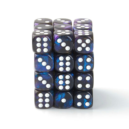 Galaxy Black and Blue - 12mm Marble D6 Dice – 36 Pack