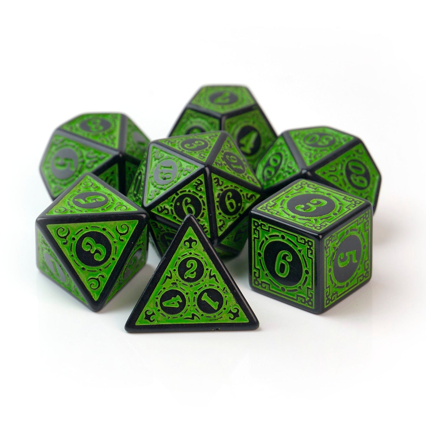 Verdant Knight Green Runic Engraved – 7 Pack RPG Dice