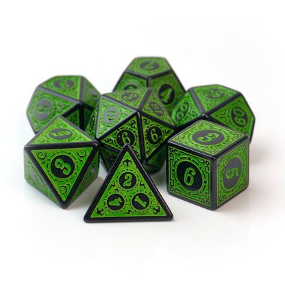 Verdant Knight Green Runic Engraved – 7 Pack RPG Dice