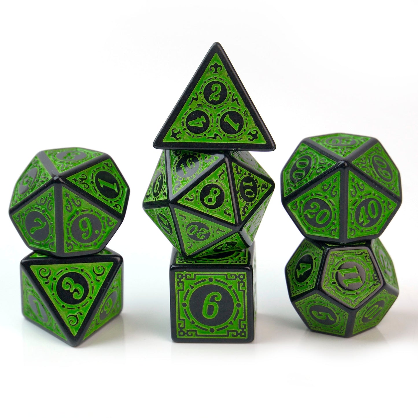 Verdant Knight Green Runic Engraved – 7 Pack RPG Dice